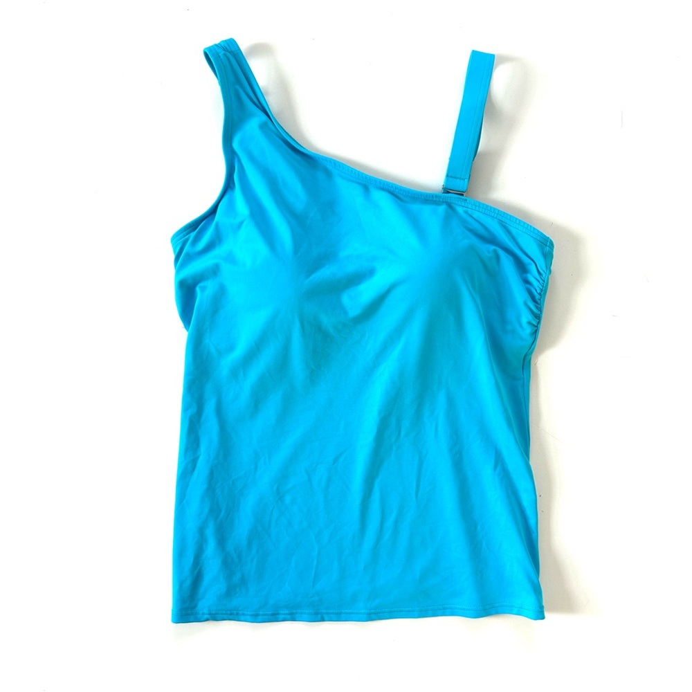 Lands’ End Turquoise Blue One Shoulder D Cup Tankini Swimsuit Top